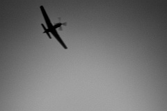 1944  A Mustang P51-D banks over the tower at Waterkloof AFB, South Africa. : Waterkloof, Airshow, Pretoria, mustang, sally, menno, parsons, aviation, flight, black, white, monochrome